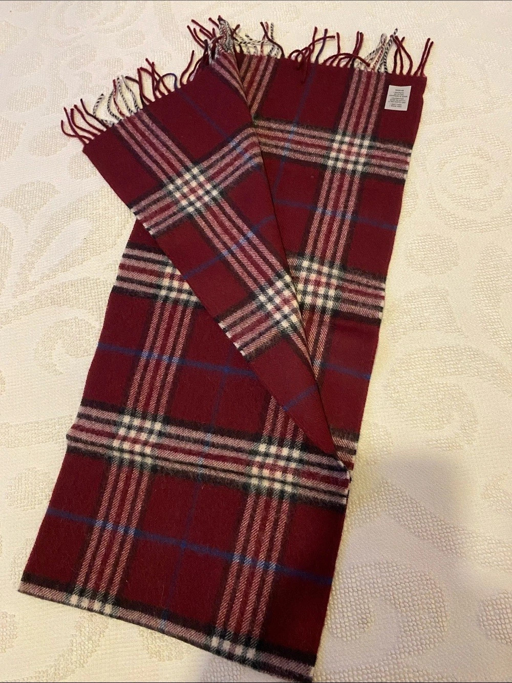 German Made Wool Plaid Scarf in Red & Blue